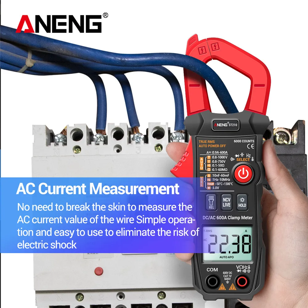 ANENG ST210 6000 Contagens Profissional alicate amperímetro AC/DC Multímetro Digital Clamp de Corrente Testador Anti-queimadura Elétrica Instrumento