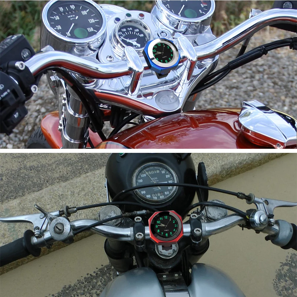 A Liga de alumínio da Motocicleta Relógio Impermeável Monte Relógio de Quartzo do Relógio Luminoso do Relógio de 22 de 28mm de Guidão Estilo de Acessórios para carros