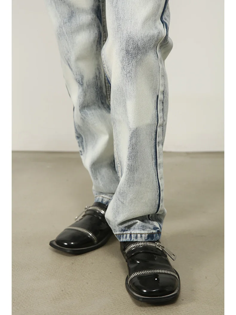 High Street Calça Tie Dye Jeans Homens Perna Reta Solta Cortina de Perna Larga Calças