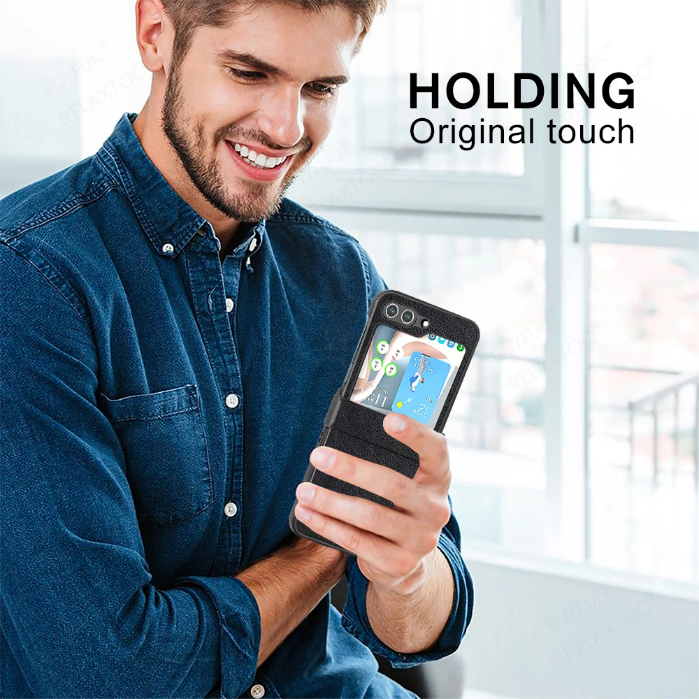 Samung ZFlip5 5G Caso Luxo Lichia Padrão de Telefone de Couro Capa Para Samsung Galaxy Z Flip5 5G Flip 5 2023 Dobradiça à prova de Choque Coque