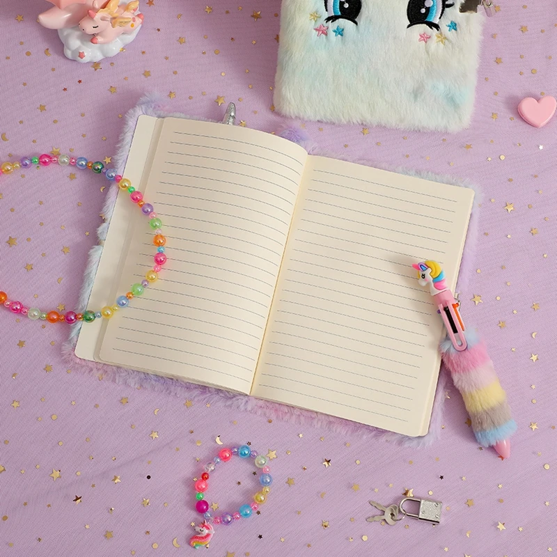 Bonito Unicórnio Notebook Com Bloqueio E Chaves Para A Criança As Meninas Do Presente Diário Diário Agenda Planejador Organizador De Pelúcia Livro De Nota, Livro