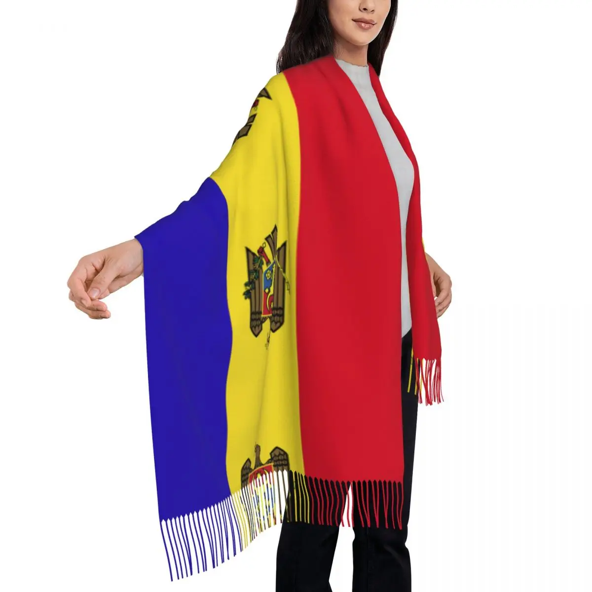 Moldávia Bandeira de Mulheres de Borla Xale Lenço de Moda Cachecol