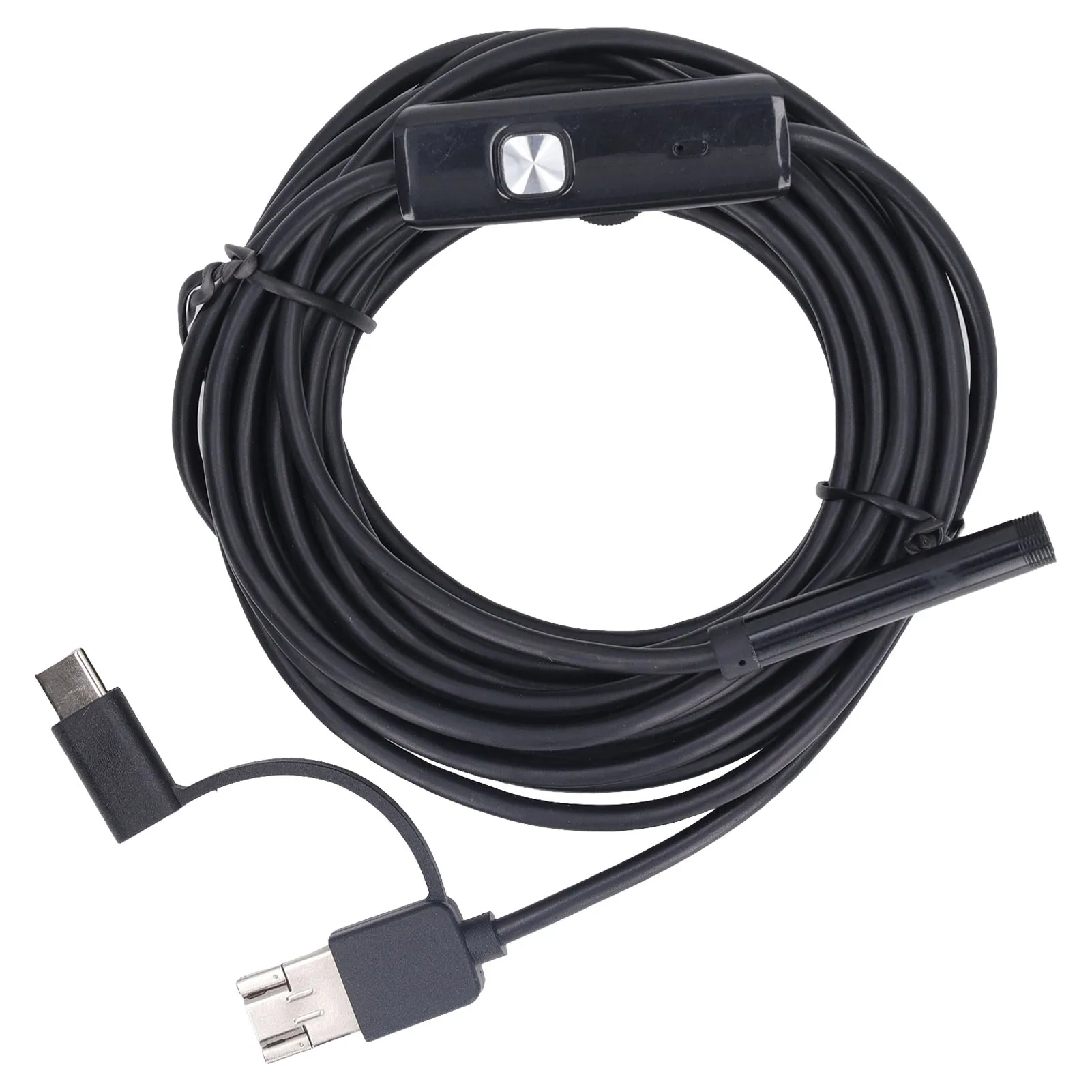 3 em 1 do Tipo C, USB USB Endoscópio 7mm para Carro Impermeável da Inspeção da Tubulação Boroscópio com 6 Luzes LED 5m de Fio Duro