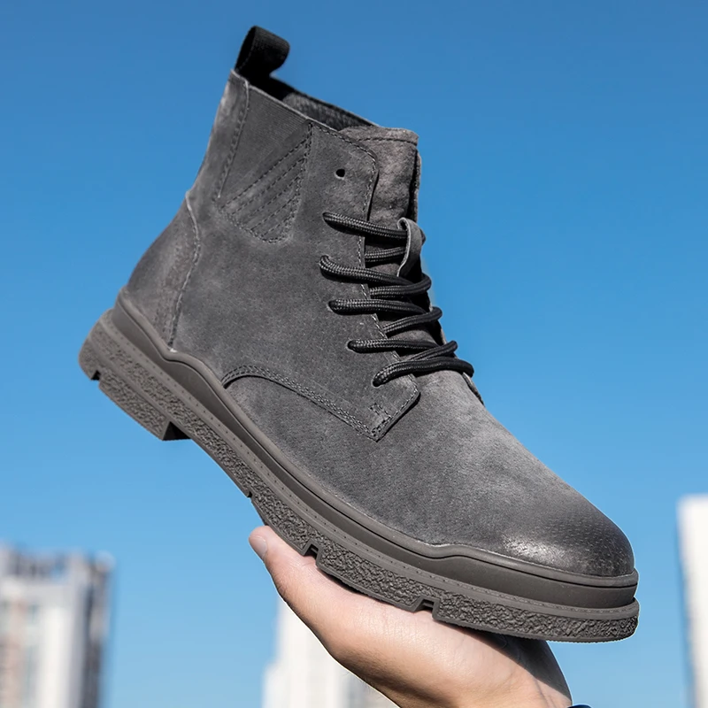 2023 Nova Couro Casual Sapatos de Alta Auxiliar de Sapatos de Trabalho ao Estilo Britânico Chelsea Boots antiderrapante Homens Exterior Booster Sapatos