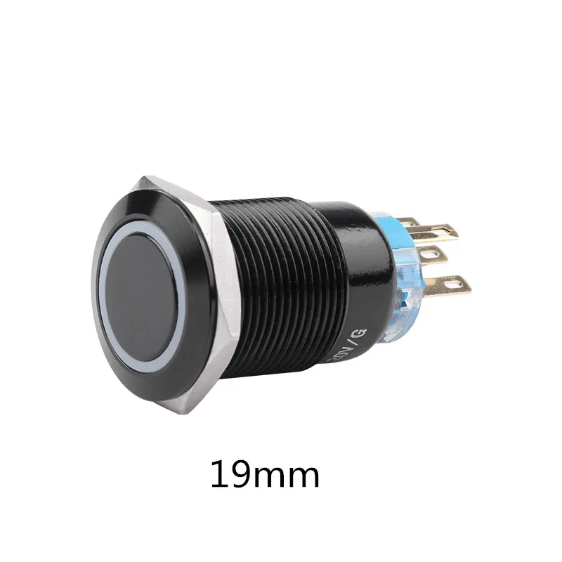 19mm DIODO emissor de Alumina preto anel de luz de botão de pressão sem fixação impermeável momentânea botão do interruptor de Travamento