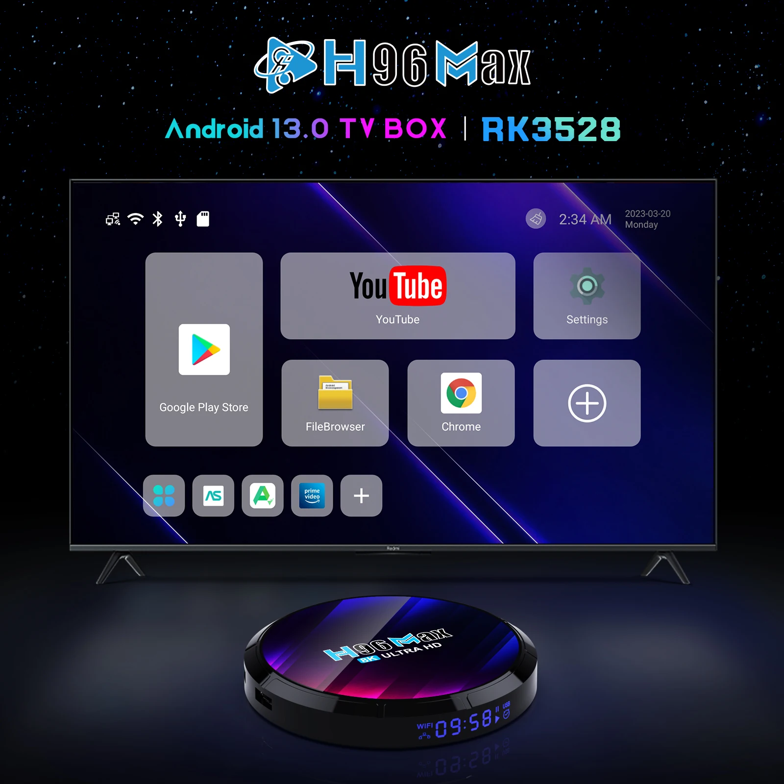 2023 13 Android TV Box H96 Max Rockchip RK3528 4GB de 64GB 8K HD de Decodificação de Vídeo de banda Dupla WIFI6 BT5.0 Inteligente IPTV Set-Top Box