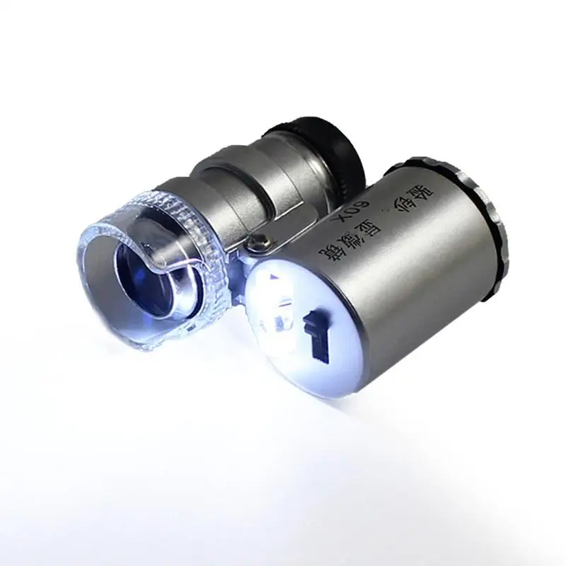 60x de Bolso Mini Microscópio Com Luz de LED Portátil Jóias lupa Lupa Para Artesanato de Jóias de Diamante Gema Moedas Moeda
