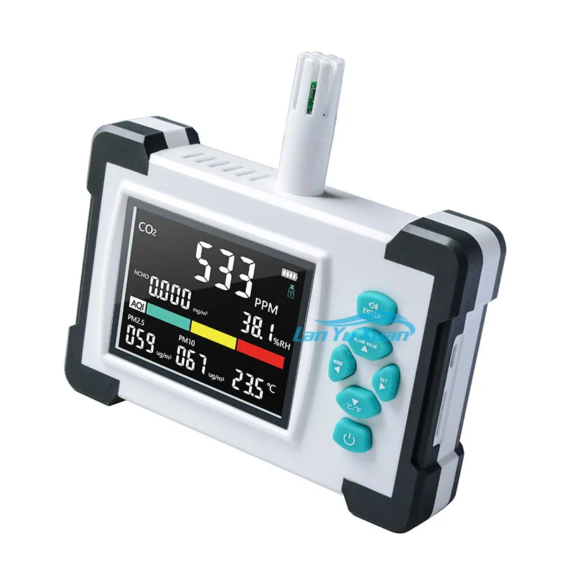 Temperatura, umidade e CO2 COVT HCHO medidor de gás testador de monitoramento da qualidade do ar CO2 detector de analisador de pm10 pm 2.5 analisador de