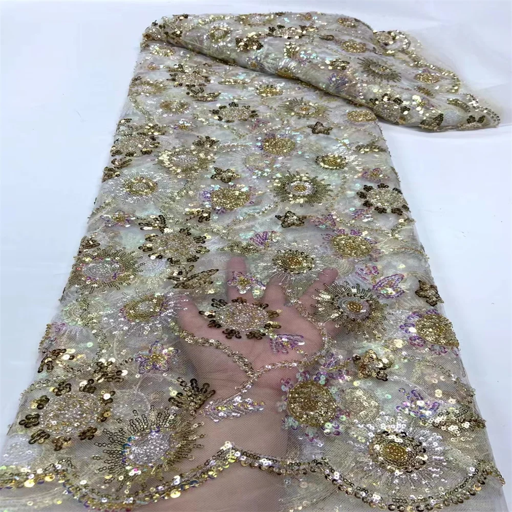 Africana Lantejoulas Tecido do Laço 2023 Bordado de Alta Qualidade Frisado Nigeriano francesa, Tule de Renda Material Para o Vestido de Casamento jy-190