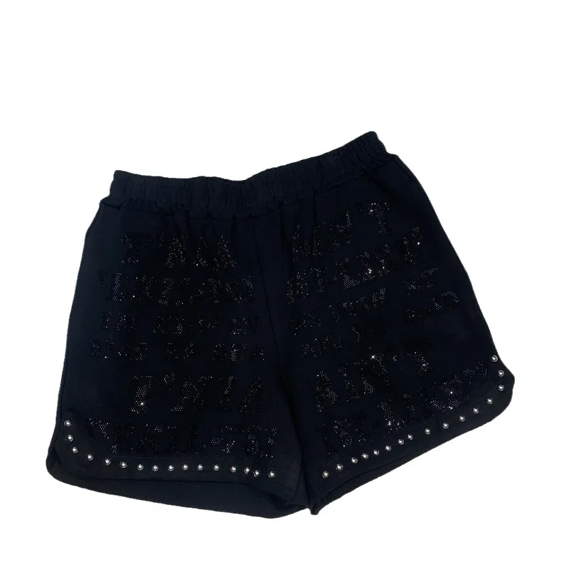 Outono Inverno Glitter Shorts de Cintura das Mulheres Calças Pretas Quentes Casual Solta a Perna Larga Curto Calças de Shorts con brillos para mulher