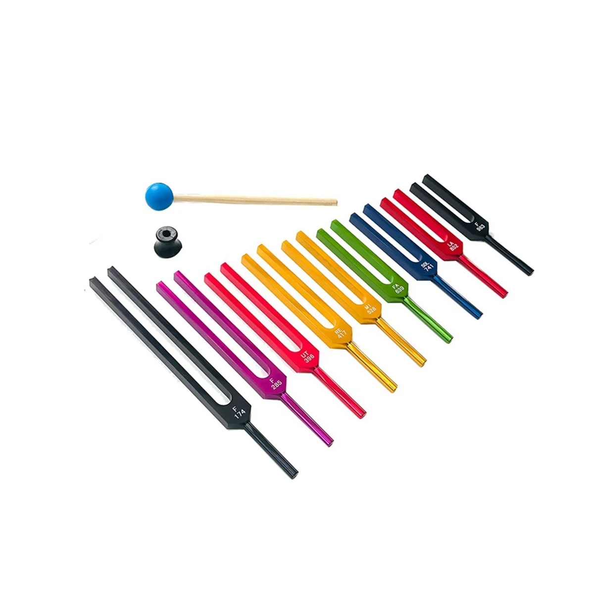 9 Peças Coloridas Solfejo Liga de Alumínio Tuning Forks, Tuning Forks para a Terapia, Terapia de Voz cor-de-Rosa