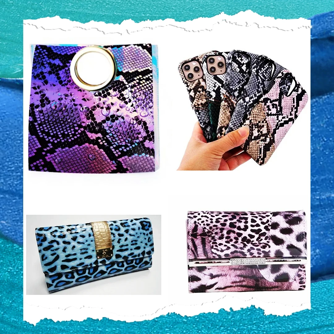 Leopard print snake print de zebra impressão de PVC de flanela holográfico tecido suave, peça para fazer sacos de arcos capas de cadernos brincos