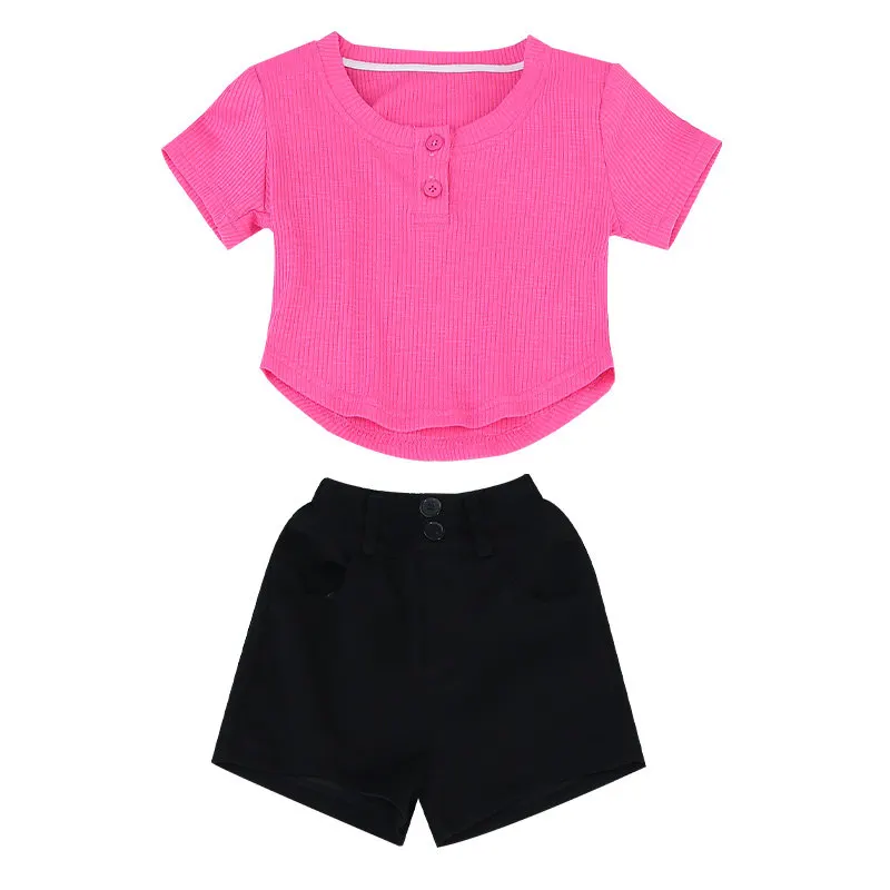 Verão Meninas Conjunto de 2023 Nova Moda Curta T-Shirt + short com Dois Cinto de Design Sólido Cor da Moda, as Crianças De 2 Peças Ternos
