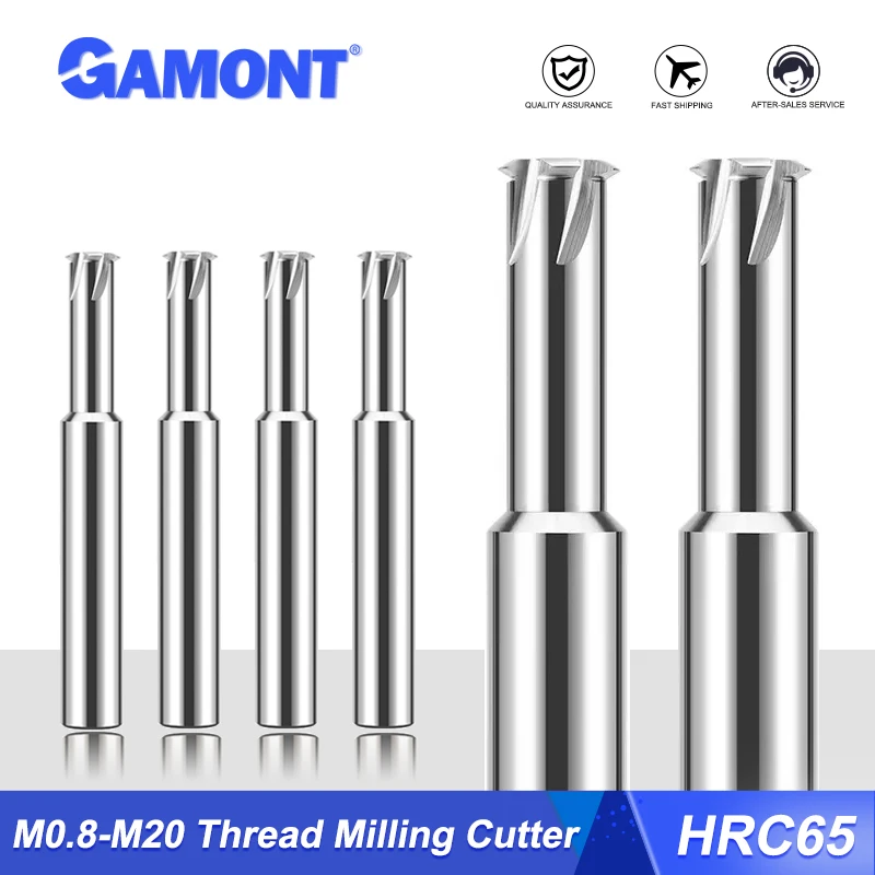 GAMONT HRC65 M0.8-M20 do Aço de Tungstênio Carboneto de Fresamento de roscas Cortador De Alumínio, Centro de Usinagem CNC Único Dente da fresa de topo Ferramentas