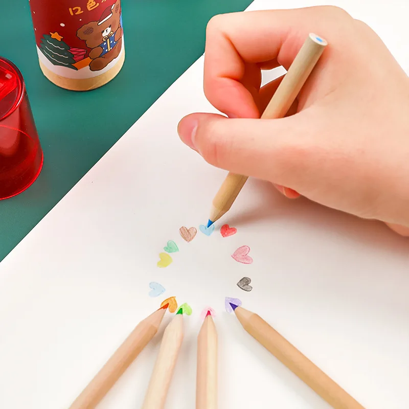 12 Cores Lápis De Desenho Desenhos Animados De Natal Da Escola Elementar Lápis De Desenho De Presente De Natal Tubo Colorido Conjunto De Lápis De Presente De Aniversário