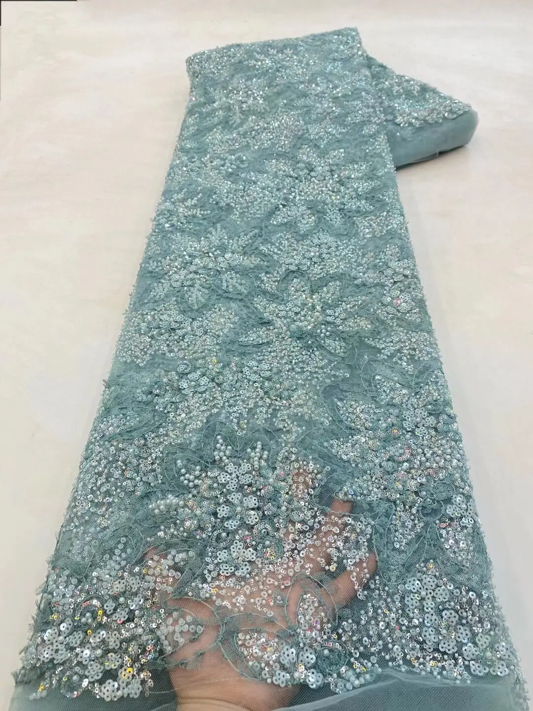 olhando agradável pena bordado em tule de malha de tecido de renda David-1306.1804 com boa qualidade para o vestido de festa