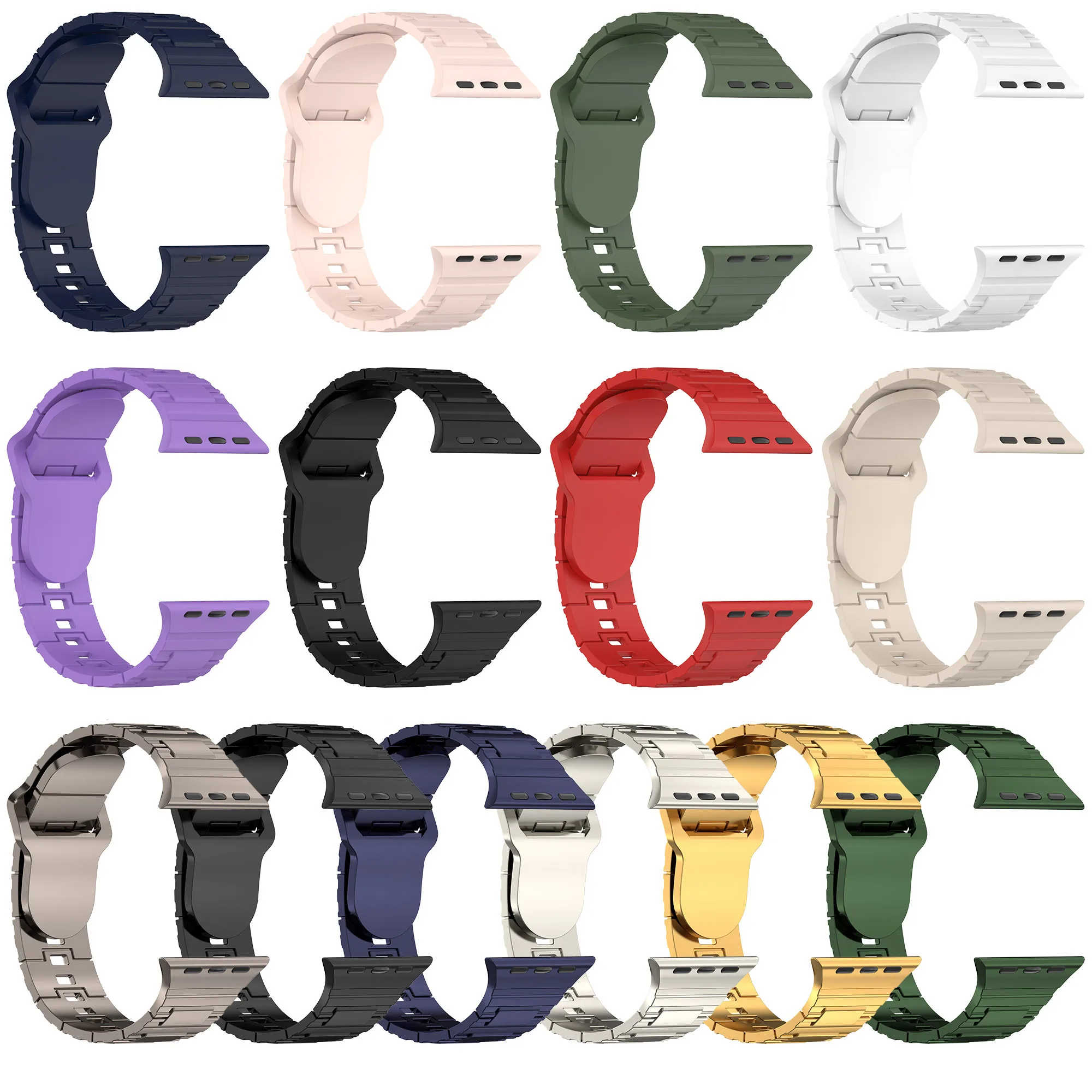 Pulseira de Silicone Para Apple Relógio 49mm 44mm 40mm, 45mm de 41mm de 38mm Imitação de metal texturizado pulseira em iwatch série se3 7 8 6 5 bandas