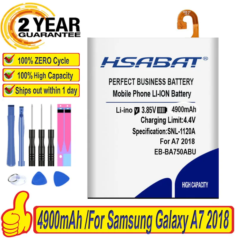 100% Original HSABAT 4900mAh EB-BA750ABU da Bateria Para Samsung Galaxy A7 2018 versão A730x A750 SM-A730x A10 SM-105F/DC
