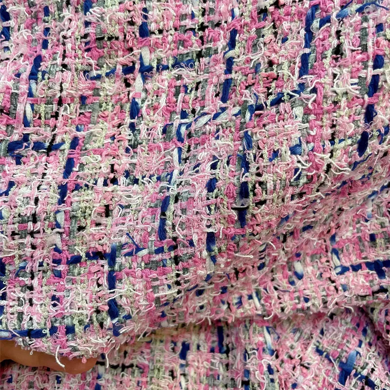 50x145cm cor-de-Rosa/Roxo Lattice Tingido Trançado de Tweed, Tecido Para as Mulheres de Outono Casaco Vestido de se ajustar Casaco Bolsa DIY Pano de Costura