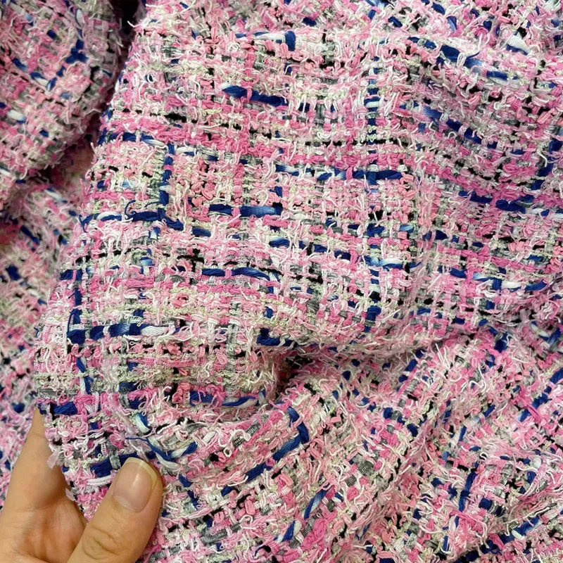 50x145cm cor-de-Rosa/Roxo Lattice Tingido Trançado de Tweed, Tecido Para as Mulheres de Outono Casaco Vestido de se ajustar Casaco Bolsa DIY Pano de Costura