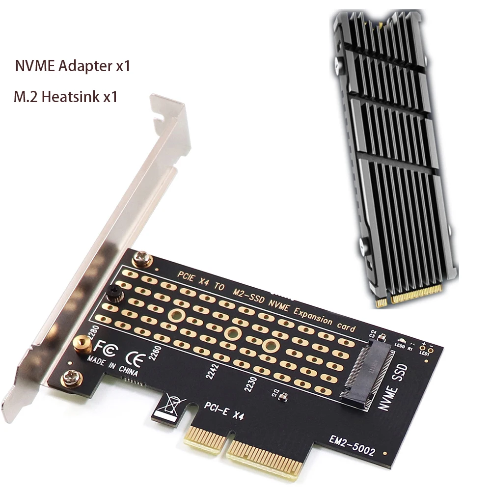 PCIE Para M 2 Adaptador NVMe SSD M2 PCIE X4 Riser PCI E PCI Express Tecla M Placa Suporta 2230 2242 2280 2260 Com Dissipador de Alumínio