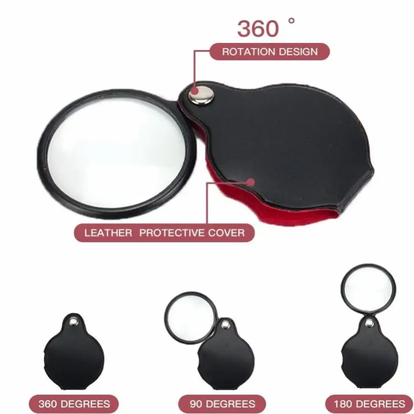 10X de Bolso de Dobramento Lupa Portátil Acrílico Lente Óptica Mini lente de aumento com Bainha Protetora para o Estudo de Plantas