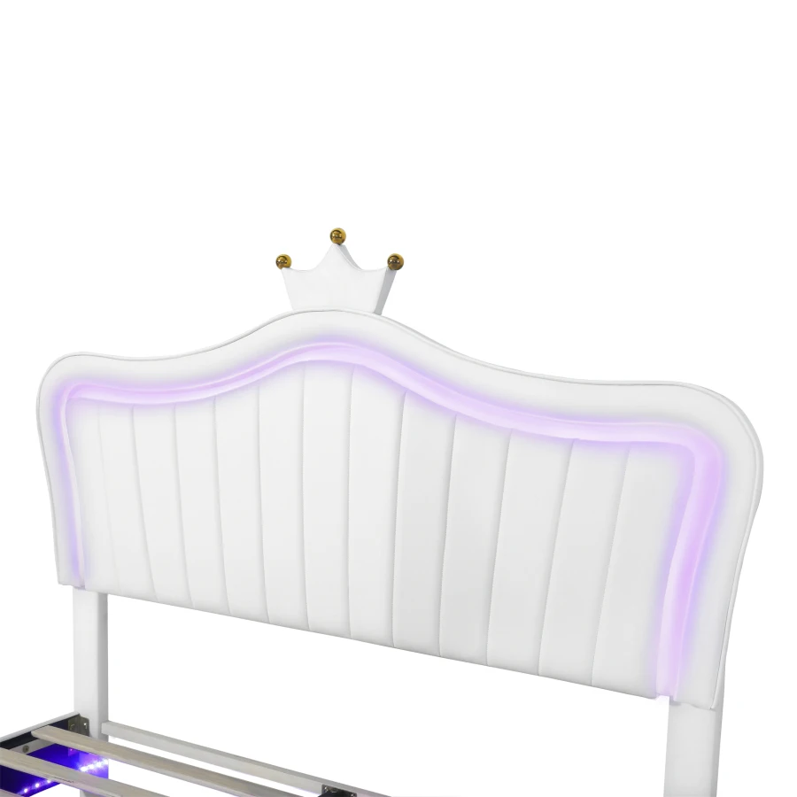 Cama,Princesa Cama,Moderno Comfrotable Cama Estofada estrutura com Luzes de LED e a Coroa de Design Cabeceira,para o quarto