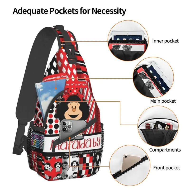 Legal o Anime Mafalda Sling Bag para Viajar Homens Kawaii Cartoon Crossbody Peito Mochila de Ombro Mochila