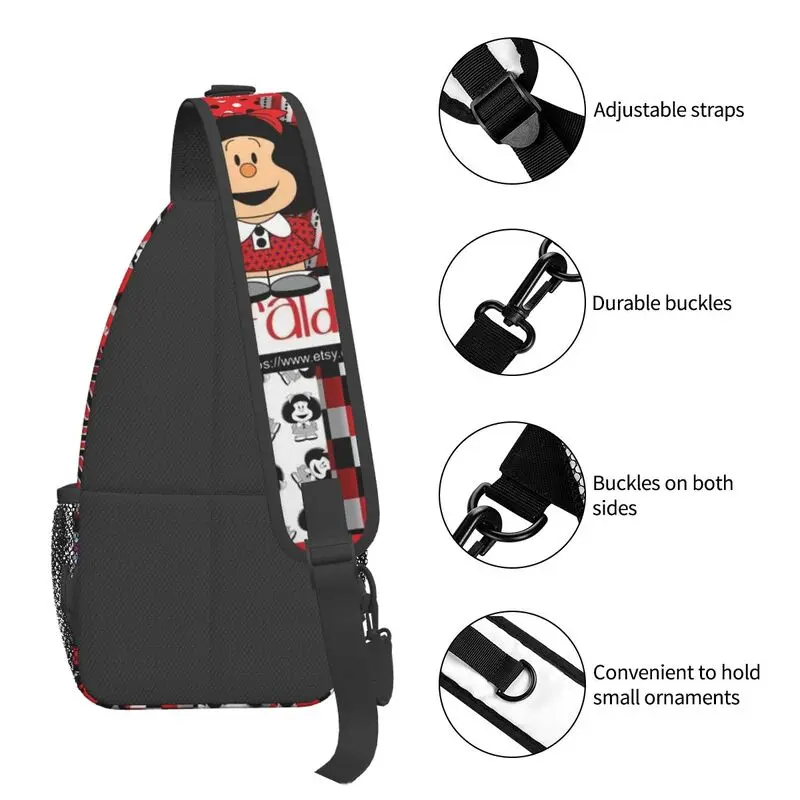 Legal o Anime Mafalda Sling Bag para Viajar Homens Kawaii Cartoon Crossbody Peito Mochila de Ombro Mochila