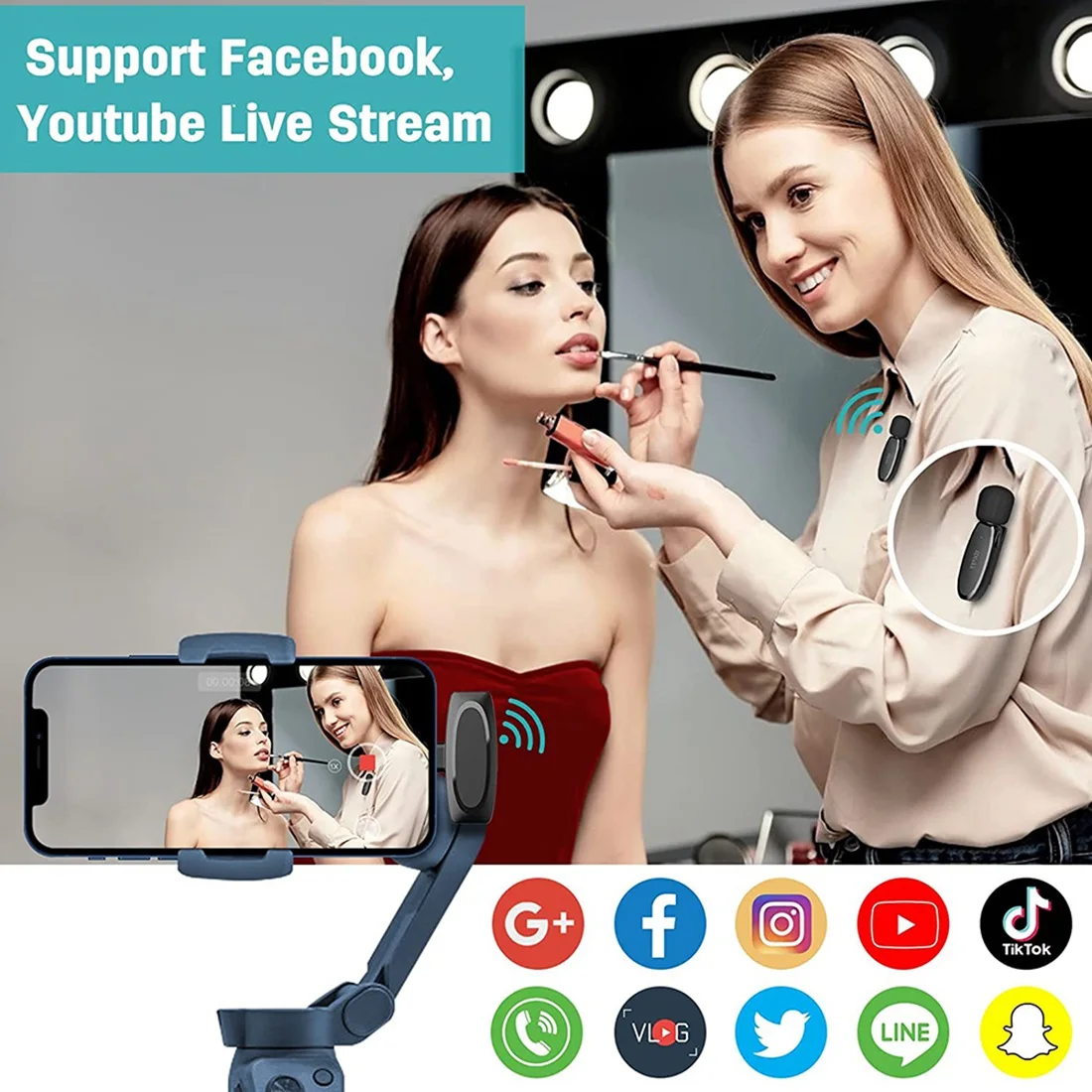 Lavalier Microfone sem Fio para o iPhone Youtubers, Facebook Live Stream, Vloggers, Entrevista, Auto-Sincroniza Clip-On