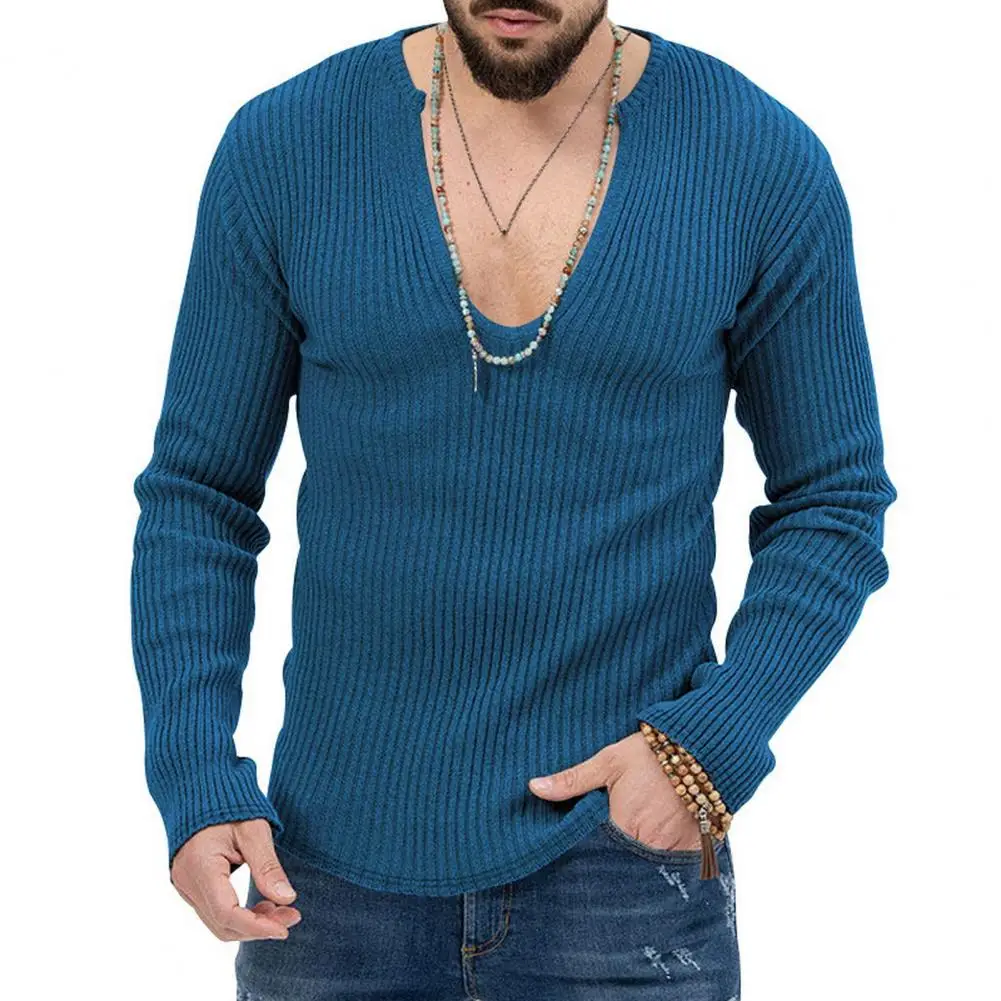 Macio, Elegante Camisola dos Homens V-neck Sweater Slim Fit Soft de Malha, Pulôver com Mangas compridas para Moda Outono-Inverno os Homens Camisola