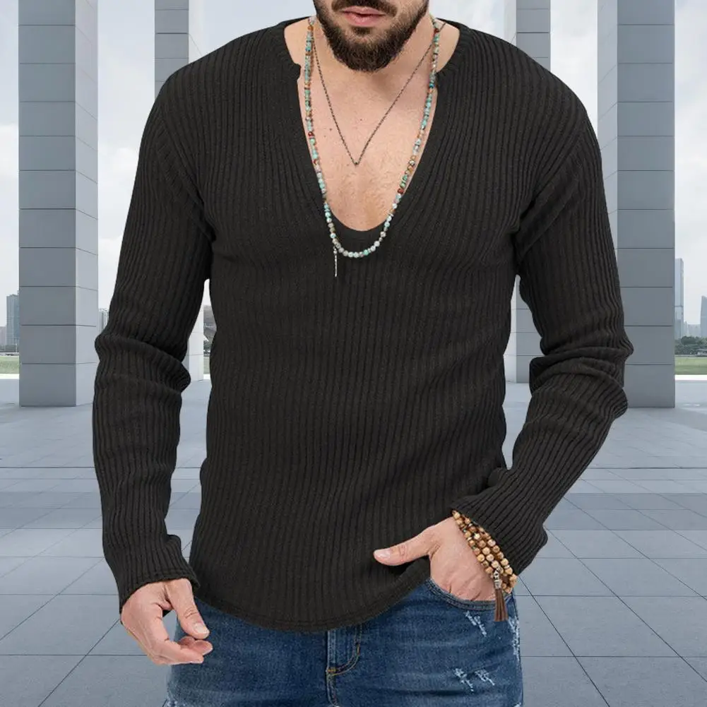 Macio, Elegante Camisola dos Homens V-neck Sweater Slim Fit Soft de Malha, Pulôver com Mangas compridas para Moda Outono-Inverno os Homens Camisola