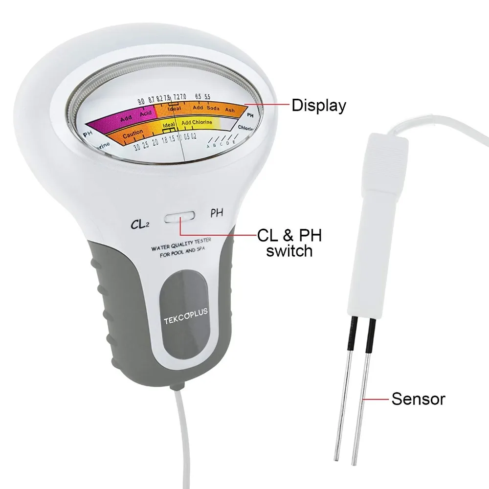 Aparelho de teste de cloro, PH e Cloro Cl2 Nível Testador de Medidor de Teste do Monitor Piscina de Água termal Monitor com Sonda