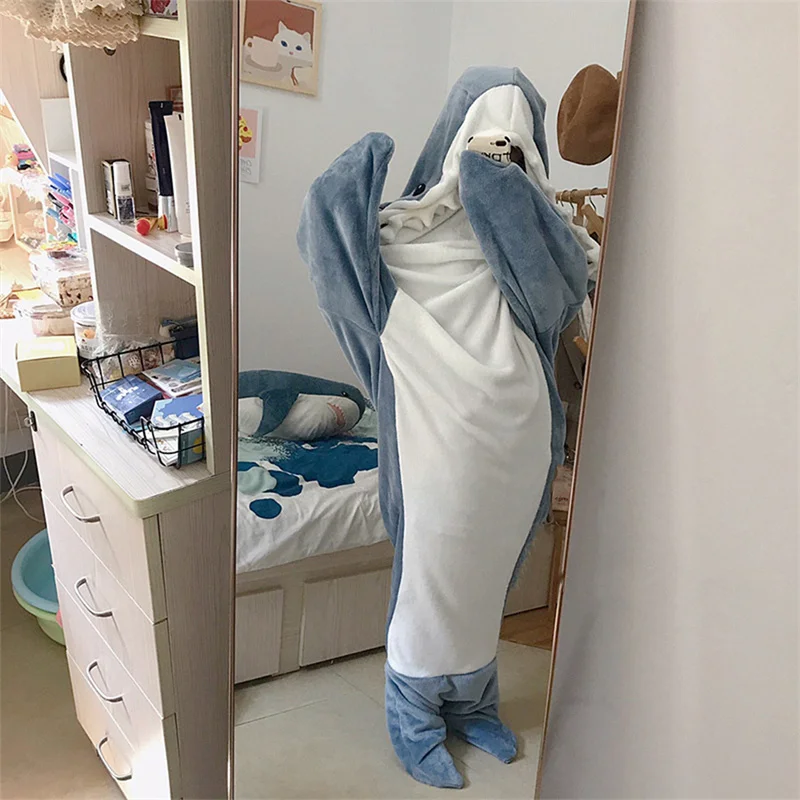 Cartoon Tubarão Saco De Dormir De Pijama Office Nap Tubarão Cobertor Karakal Tecido De Alta Qualidade Sereia Xale Cobertor Para Crianças Para Adultos