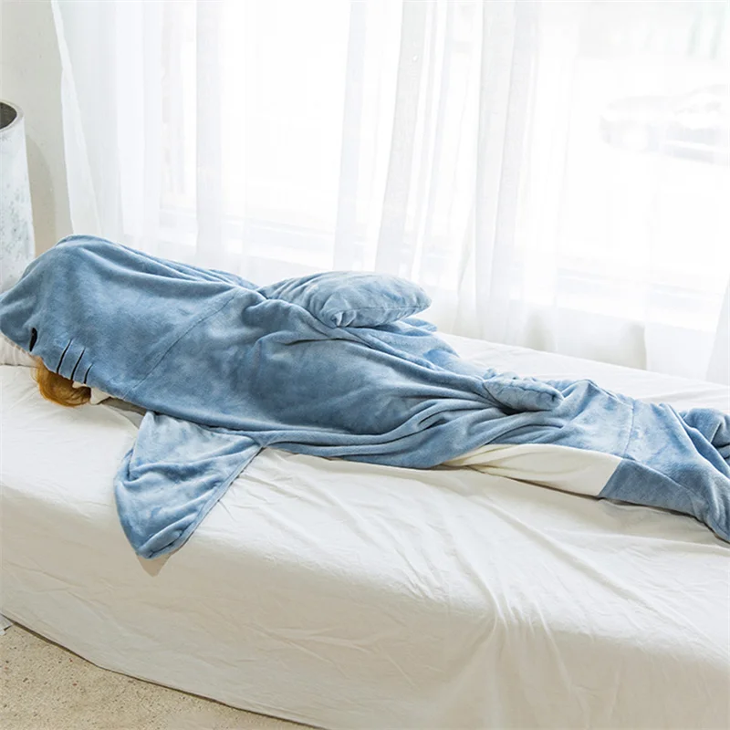 Cartoon Tubarão Saco De Dormir De Pijama Office Nap Tubarão Cobertor Karakal Tecido De Alta Qualidade Sereia Xale Cobertor Para Crianças Para Adultos