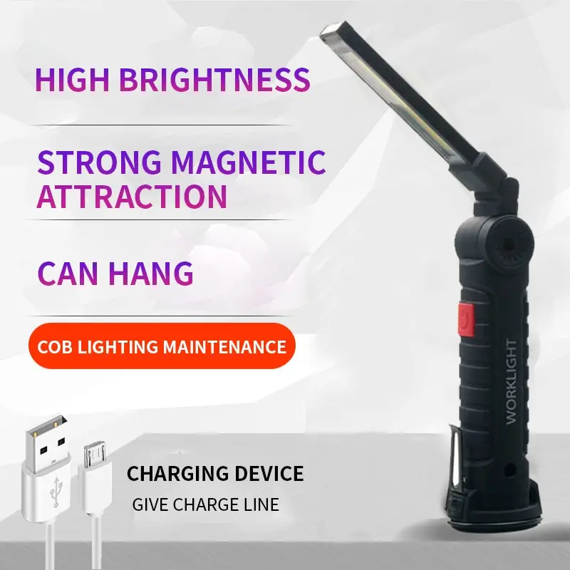 Portátil Dobrável LED de Trabalho Holofotes com Base Magnética Clipe de USB Recarregável de Reparação Removível Super Brilhante Lanterna Brilhante