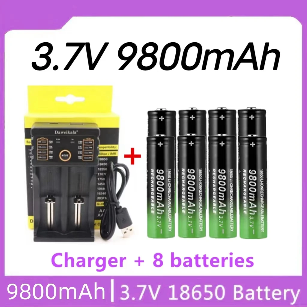 2022 New18650 Bateria de Alta Qualidade 9800mAh 3,7 V 18650 baterias Li-ion Bateria Recarregável Para a Lanterna Tocha +Carregador