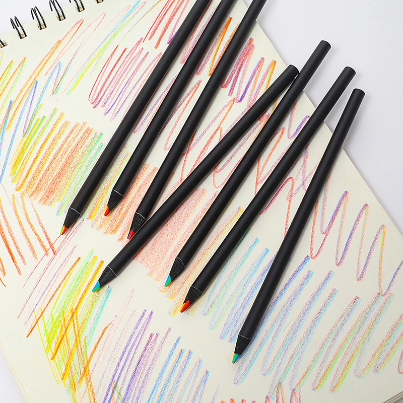 3Pcs arco-íris Negro, Lápis de Sete cores do Núcleo de Caneta Papelaria Grafite Desenho Pintura Ferramenta de Escritório material Escolar