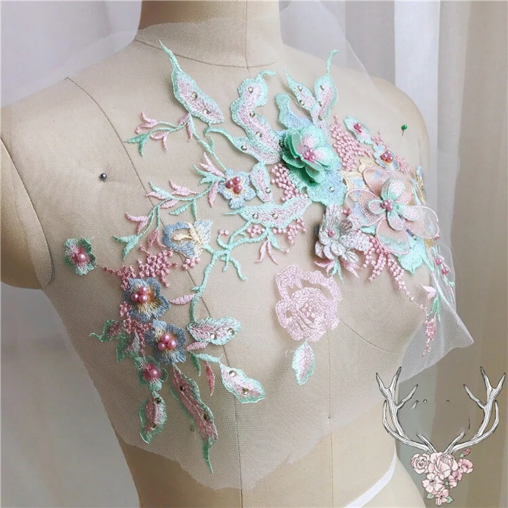DIY Vestido de Casamento da Guarnição de Artesanato Applique Vestido de Renda Patch 3D Laço de Flores Guarnição Acessórios de Vestuário