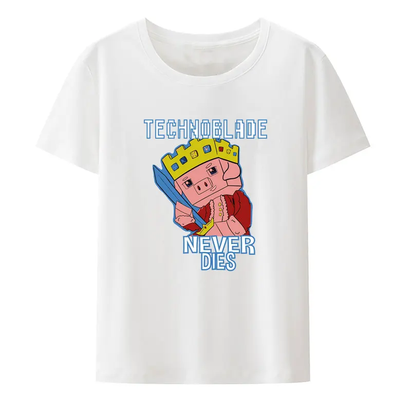 Engraçado Technoblade Cartoon Print T-Shirt Kawaii Mulheres De Tendências De Moda Camisa Unissex Confortável Criativo Respirável Legal Tops