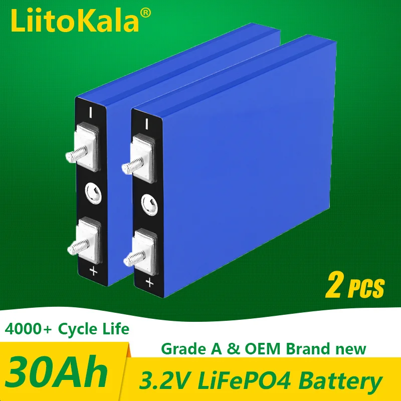 2PCS LiitoKala LiFePo4 3.2 V 30AH 5C 3.2 bateria V para diy 12V a 24V, 36V 48V lifepo4 e-moto e uma scooter para cadeira de rodas AGV carro carrinhos de Golfe