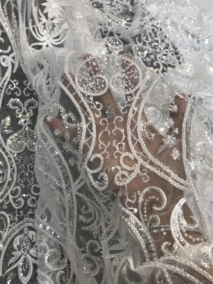 elegante tule bordado francês net renda, Sentou-1302.8410 com esferas para o vestido de festa