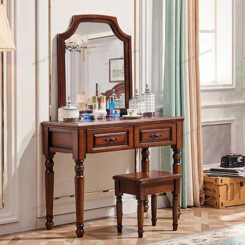 American luz de luxo, todos de madeira maciça mesa de toucador, quarto, armário de armazenamento integrado de carvalho, estilo Europeu vintage maquiagem tabl