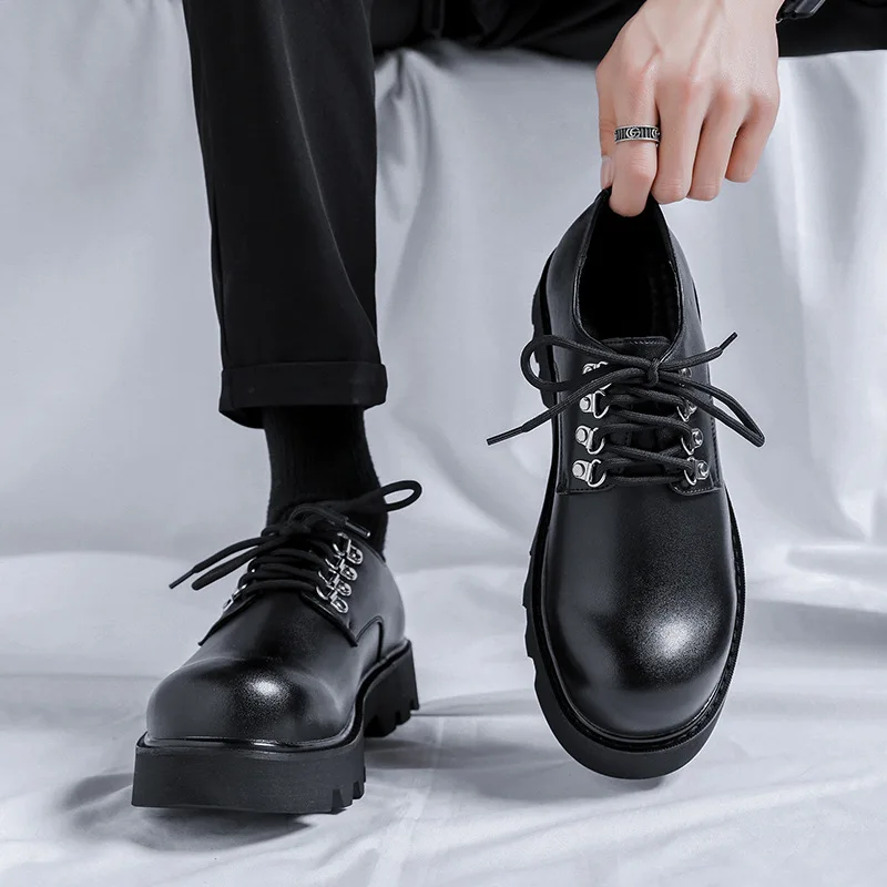 Inglaterra estilo ocasionais de mens de couro natural sapatos lace-up a plataforma de sapato escritório de negócios formal, vestido de preto calçado elegante zapato
