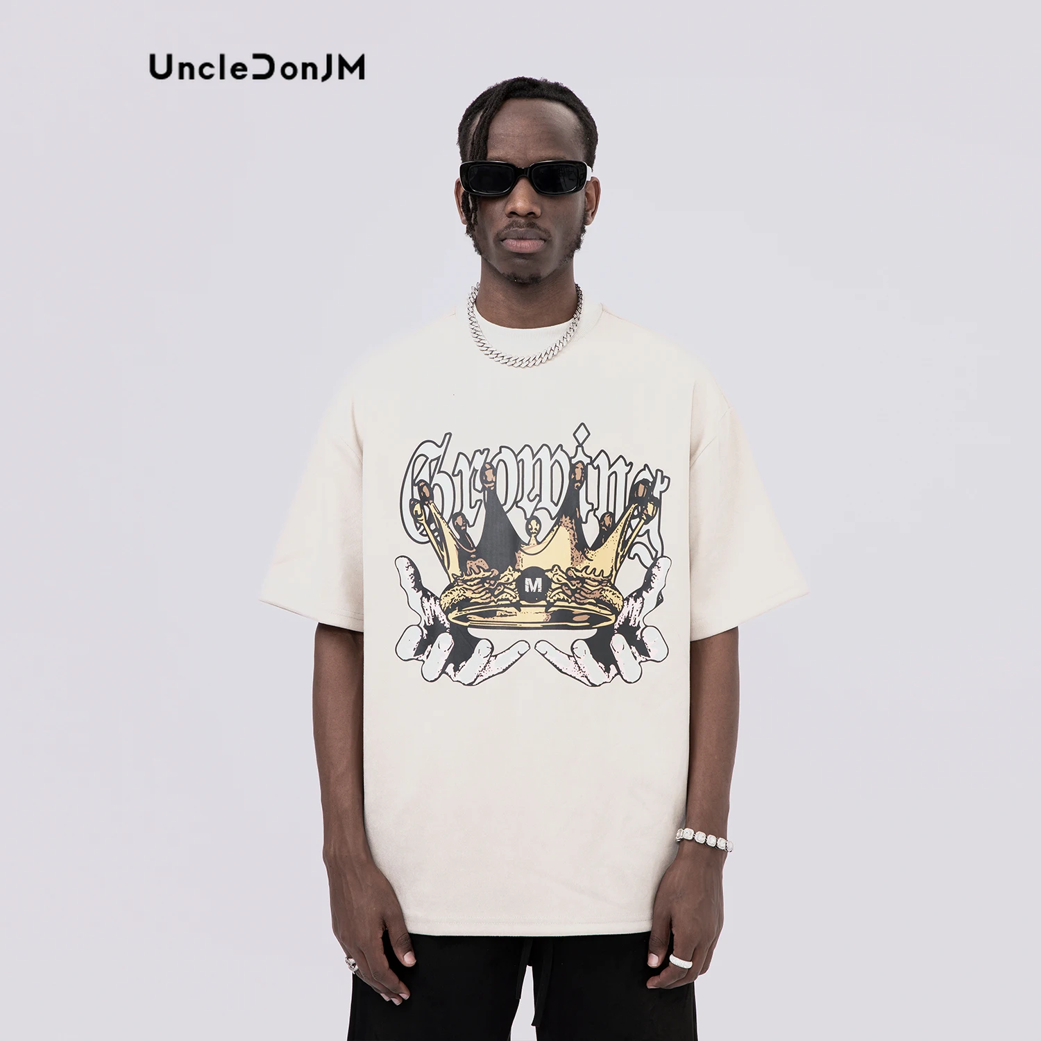 UncleDonJM Coroa de Impressão de Camurça de manga Curta T-shirt para Homens Angustiado Camurça T-Shirts 2023 Verão Gráfico T-Shirts Unisex