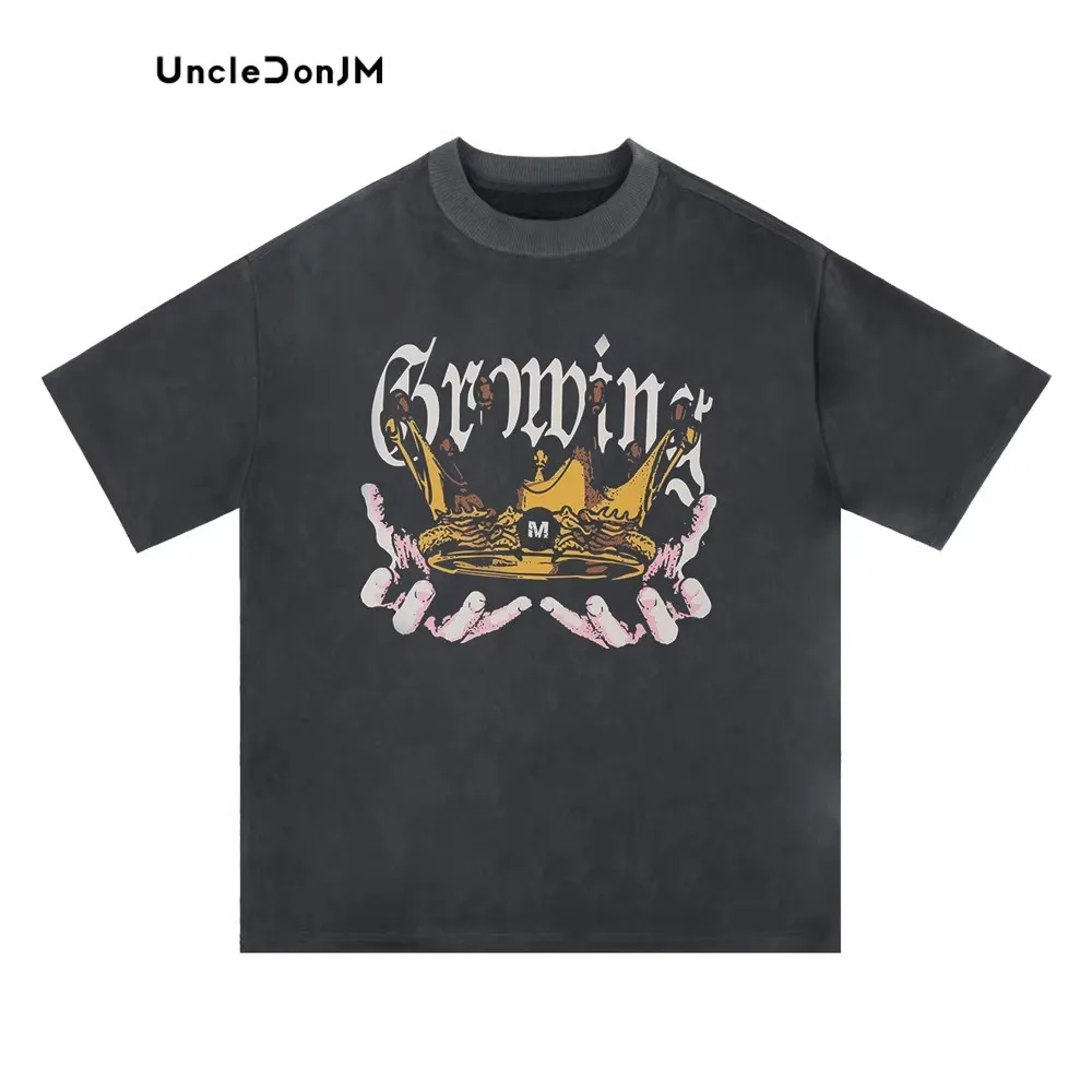 UncleDonJM Coroa de Impressão de Camurça de manga Curta T-shirt para Homens Angustiado Camurça T-Shirts 2023 Verão Gráfico T-Shirts Unisex