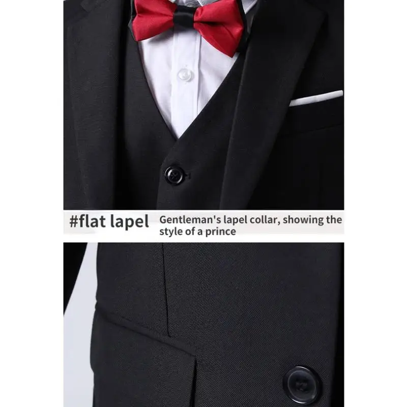 Blazer+colete+camisa+gravata+Elastic da Cintura de calças estilo Britânico high-end dos meninos de terno, terno, cor sólida, de ajuste fino terno de banquete