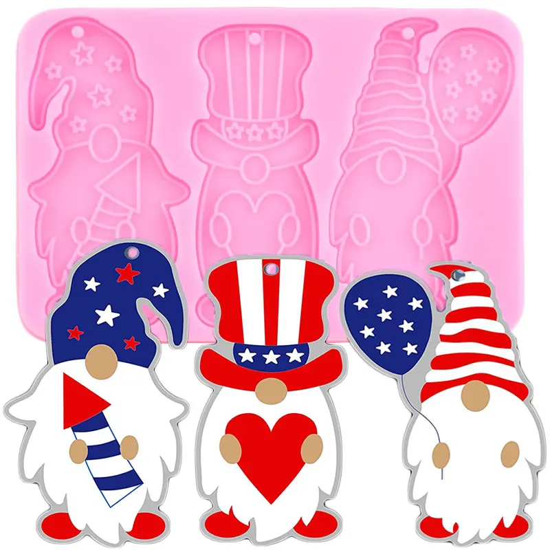 Bandeira americana Patriótica Gnome Silicone Chaveiro Molde DIY Pingente de Resina Epóxi Moldes de Cupcake Topper para Doces de Chocolate Fondant Moldes