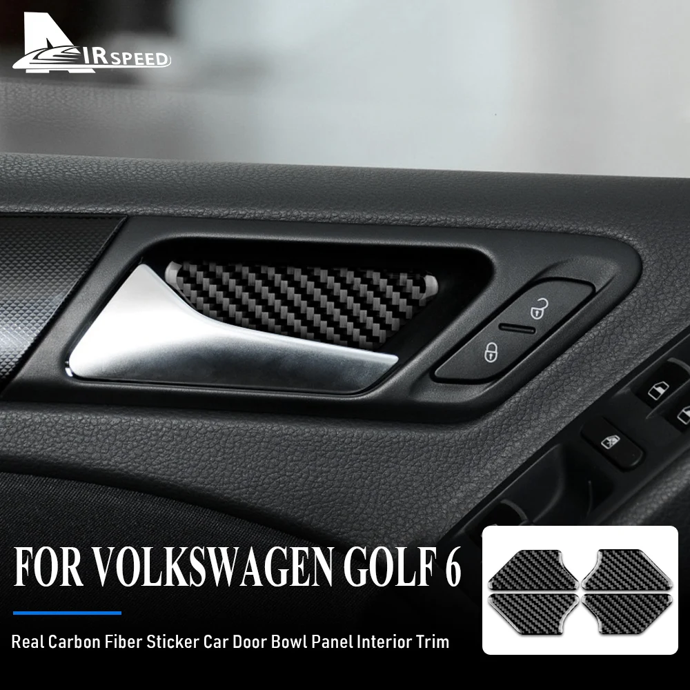 A VELOCIDADE do ar de 4pcs Real de Fibra de Carbono, Etiqueta para a Volkswagen VW Golf 6 GTI MK6 2008-2013 Acessórios Porta do Carro Bacia Interior do Painel de