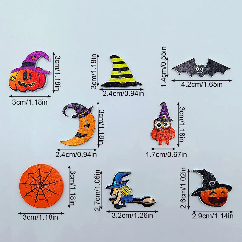 50Pcs 2 Furos de Halloween Madeira de Costura, Botões Decorativos de Abóbora Botão de Madeira para DIY de Costura Pano de Scrapbooking Artesanal Artesanato